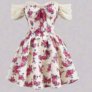 ROMANTIC FLORAL SWEETHEART Dress NWT Off-shoulder size Medium Fairycore